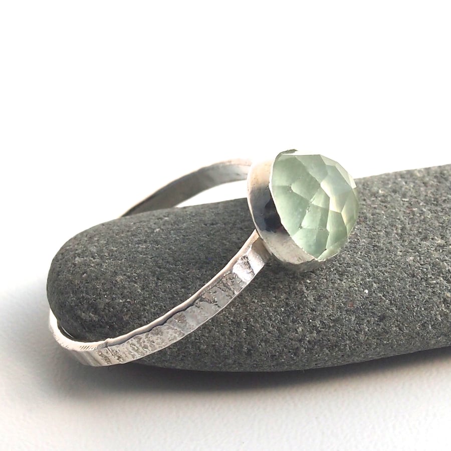 Sterling Silver and Facetted Prehnite Ring