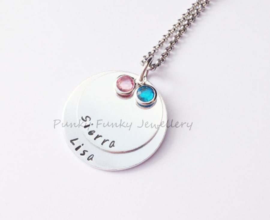 Personalised Stacked Name Necklace With Birthstones - Custom Mum Birthday Gift