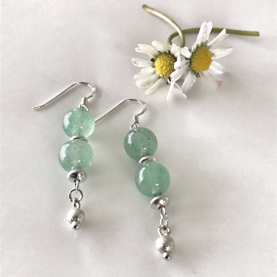 Jade semi precious & sterling silver earrings 