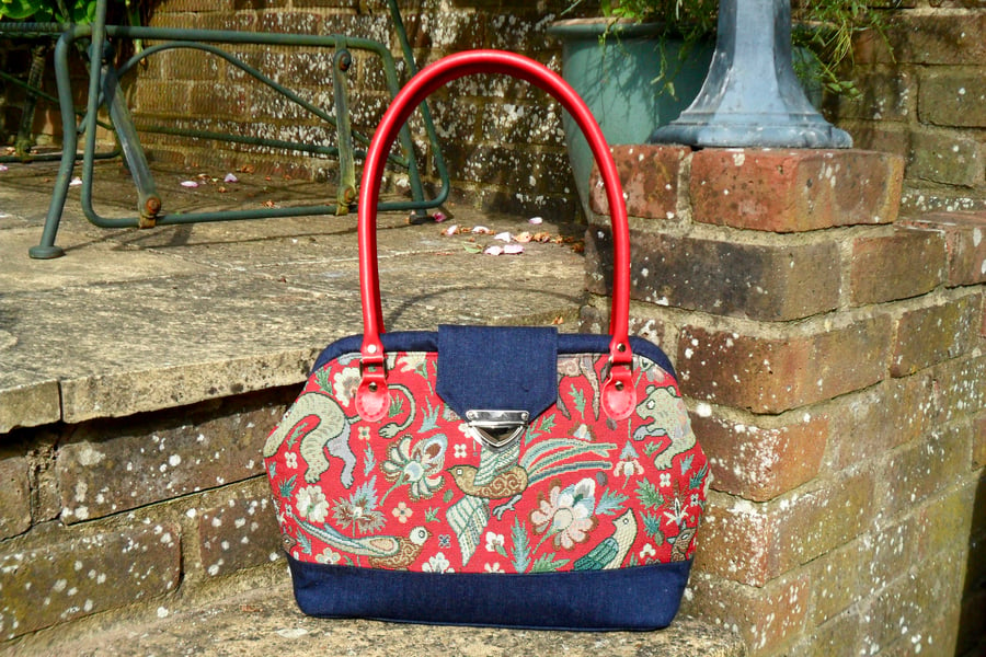 Red and blue handbag