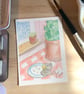 Stormy Snack, miniature watercolour painting on watercolour paper, trading card - Image 3