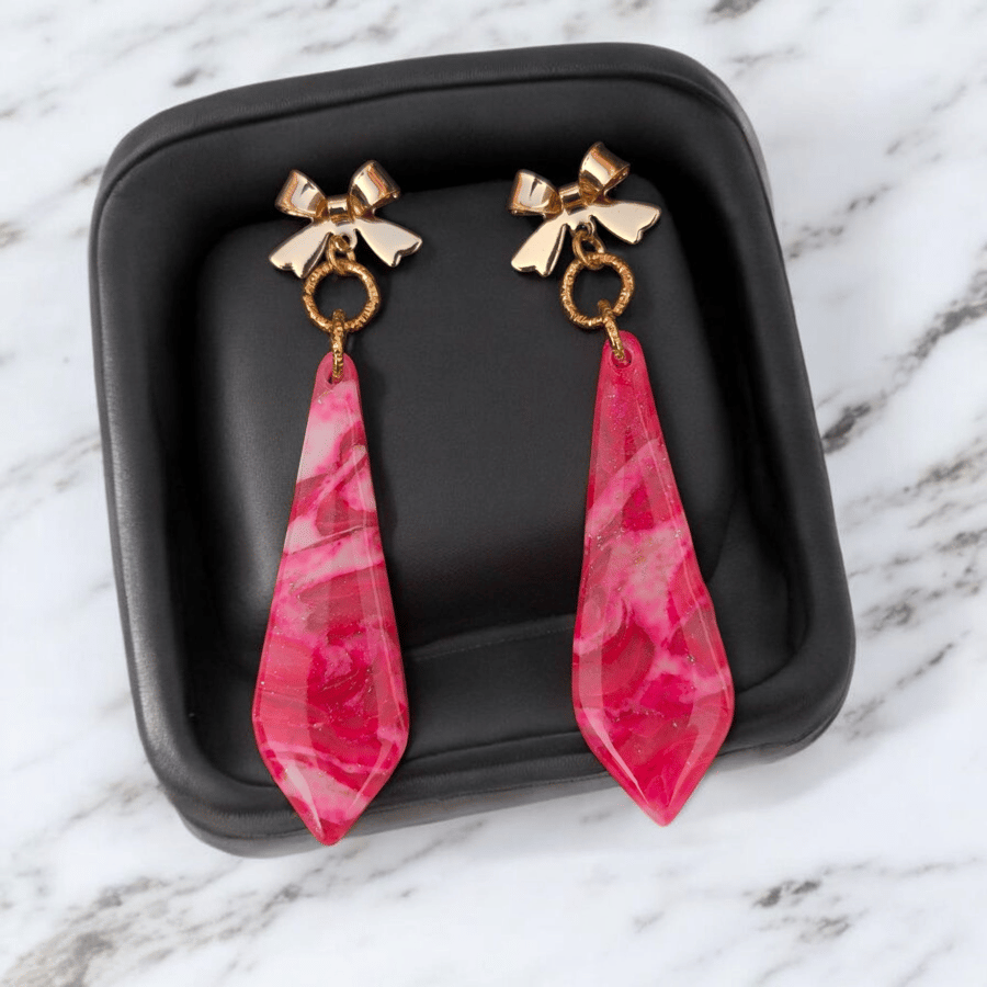 Pink Marble Effect Dangle Handmade polymer clay Earrings 