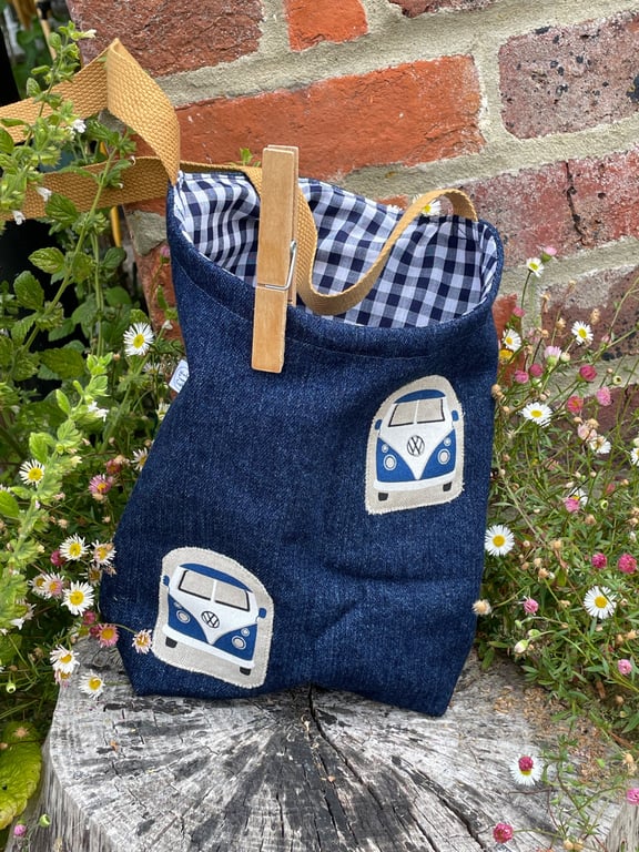 Denim peg bag with camper van decoration