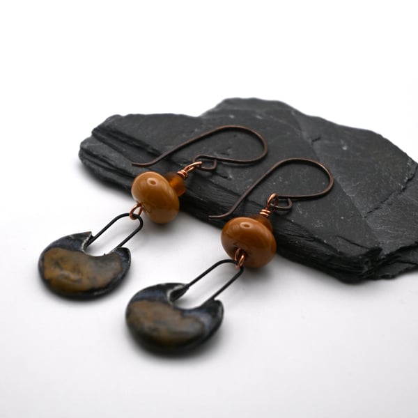 copper, lampwork glass and ceramic earrings
