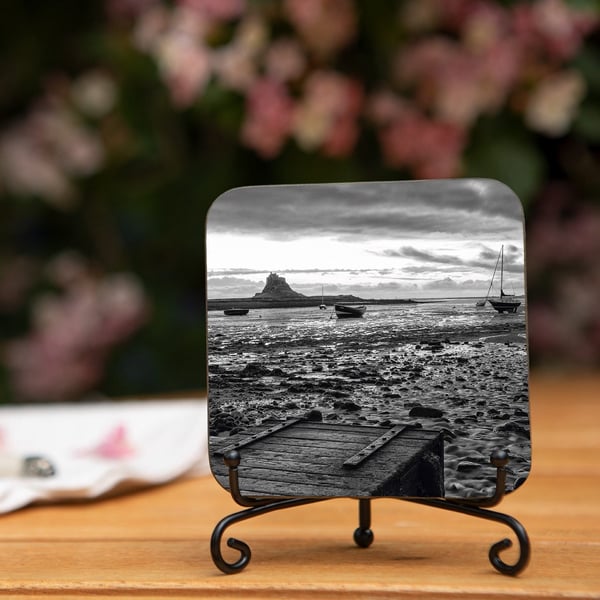 Holy Island Lindisfarne Jutting Out Wooden Coaster - Northumberland Gifts - Orig