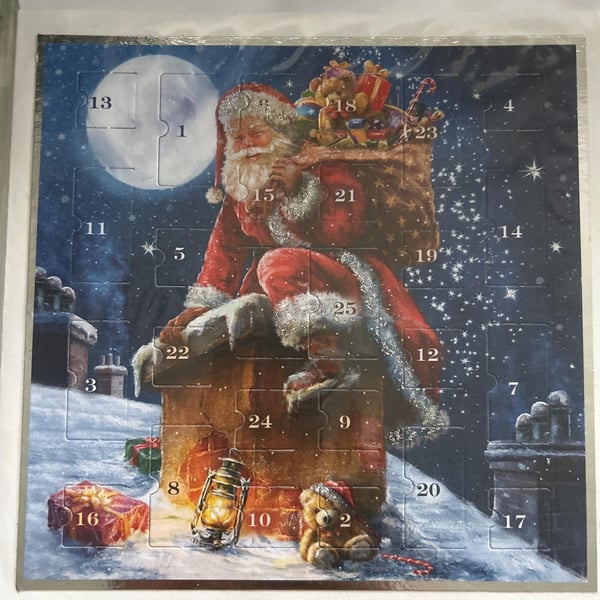 Santa Christmas Advent Calendar Card Handmade 7 inch square card, traditional ad