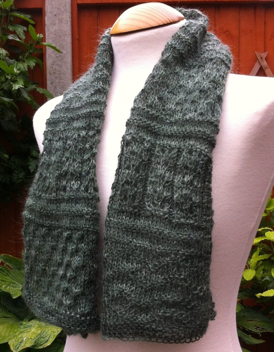 Eucalyptus Green mohair lace hand knitted scarf