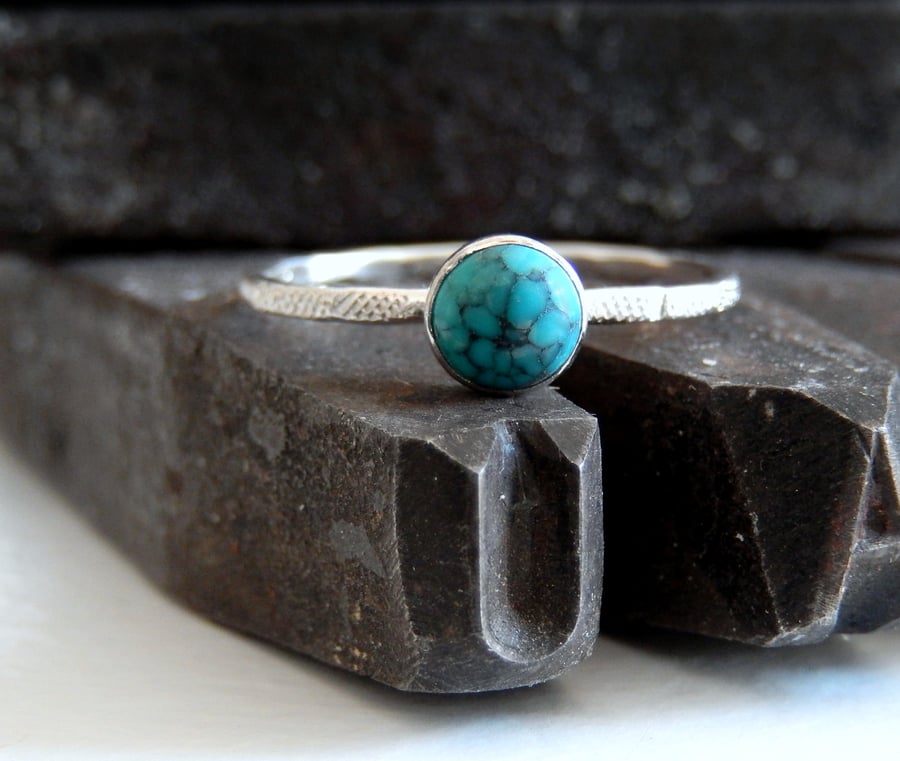 Exclusive Folksy Price HANDMADE Recycled Sterling Silver Turquoise Skinny Ring 