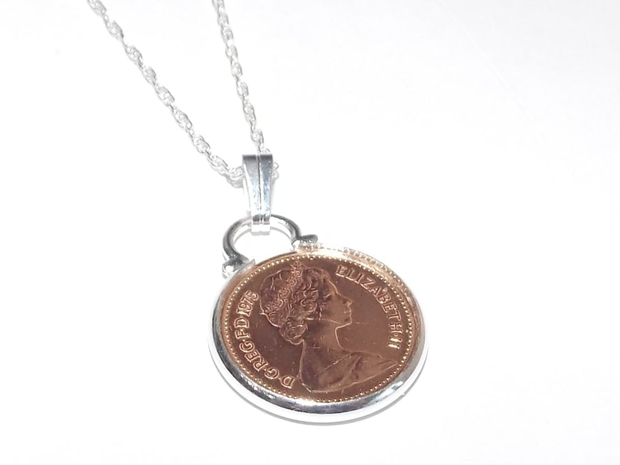 1977 British half pence coin pendant for 45th birthday plus a Sterling Silver 18