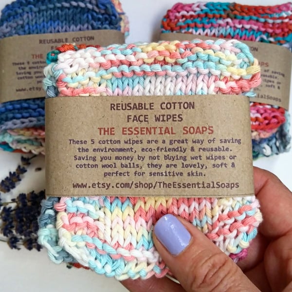 Reusable Face Wipes, Washable, Scrubbies, Make-up Remover, Gifts for vegans