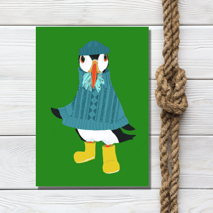 Puffin cards Puffins in fishing jumpers