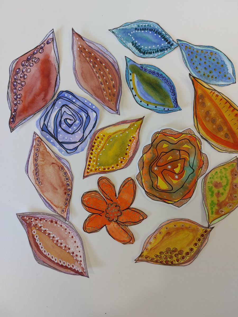 14 Hand painted Flowers and Leaves Card making Junk Journaling Collage