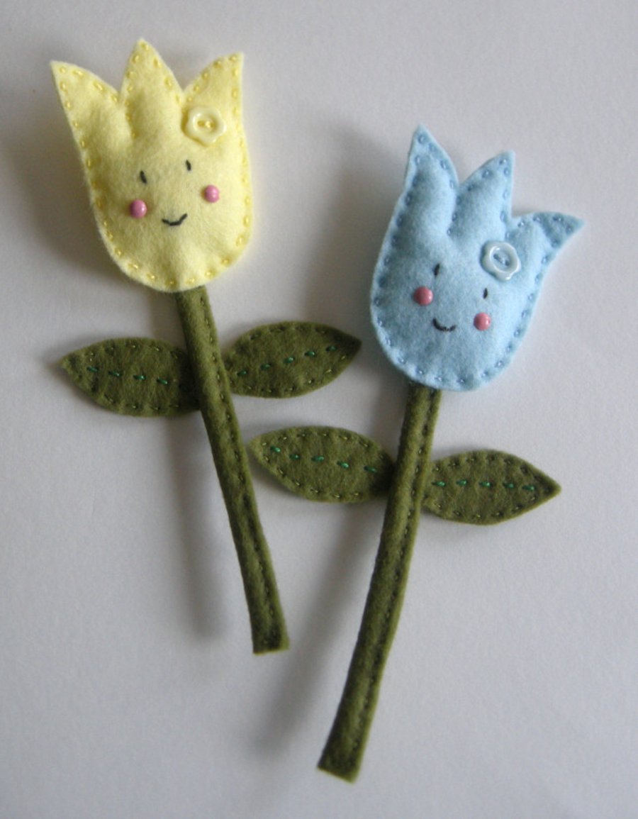 Craft kit sewing kit Make two happy felt tulip flowers