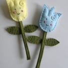 Craft kit sewing kit Make two happy felt tulip flowers