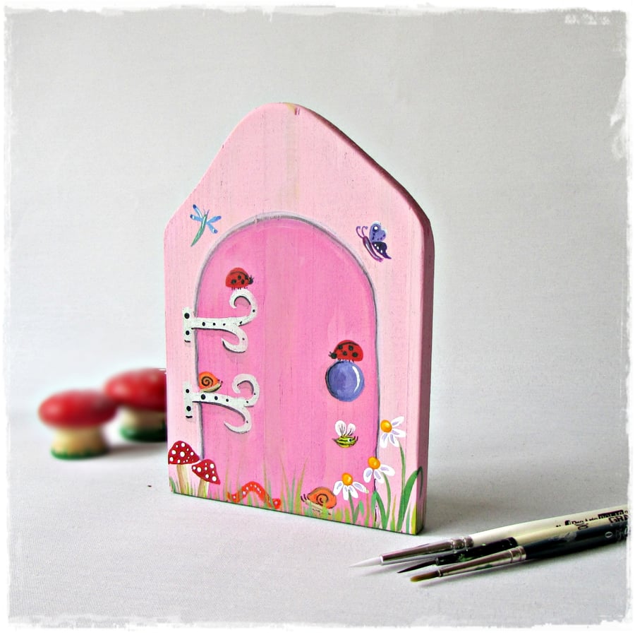 Pink Fairy Door, hand painted onto wood, whimsical and magical for Children