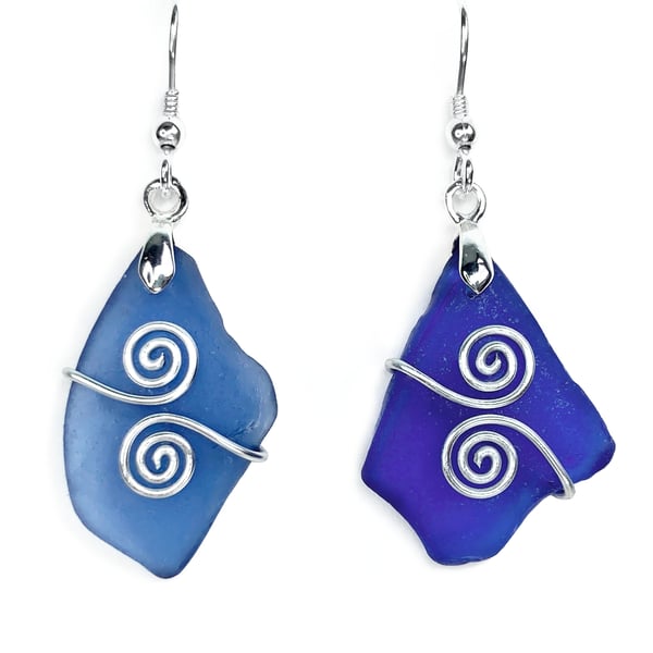 Sea Glass Earrings - Scottish Sterling Silver Blue Celtic Beach Jewellery Gifts