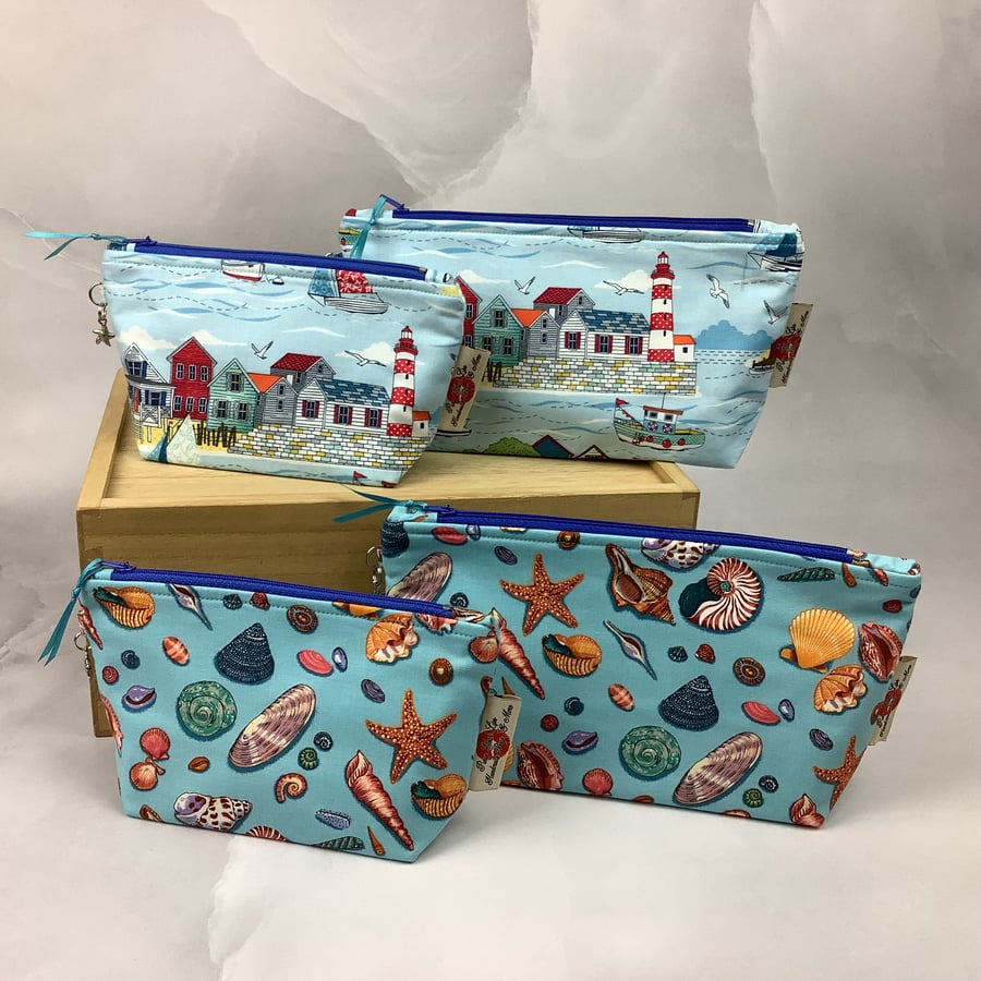 Seaside makeup bag, Beachfront zip bag, 2 size and pattern options, Handmade