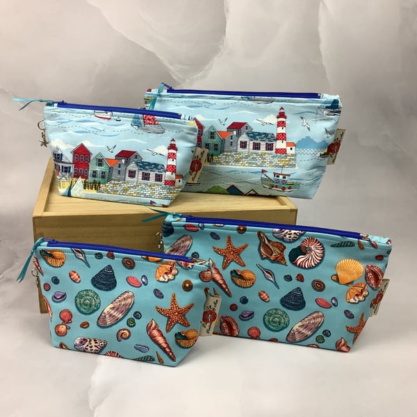 Seaside makeup bag, Beachfront zip bag, 2 size and pattern options, Handmade