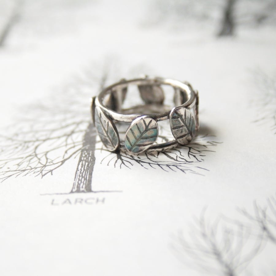 Sterling silver leaf ring