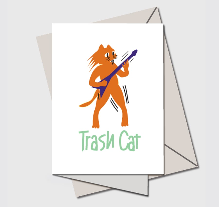 Quirky Cat Card, Guitar player