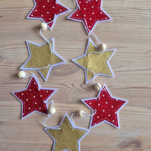 Moda Fabric Christmas Stars Gold Red Bunting