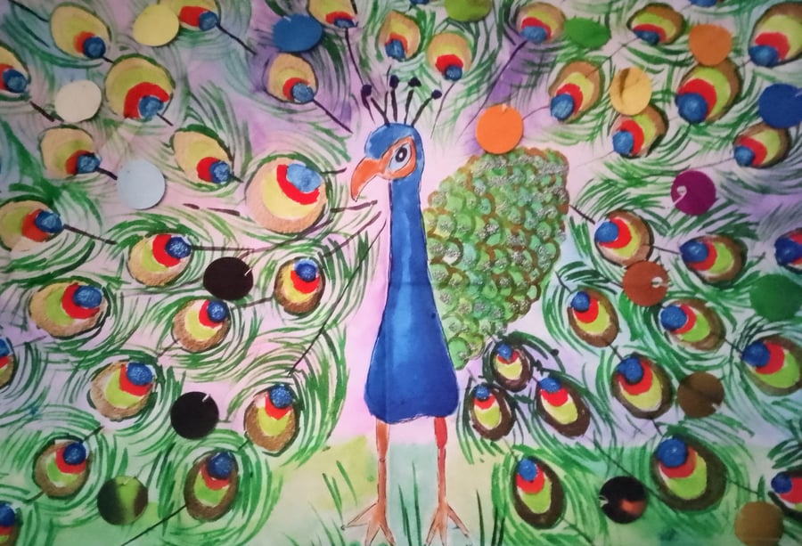 Colourful Peacock Teatowel 