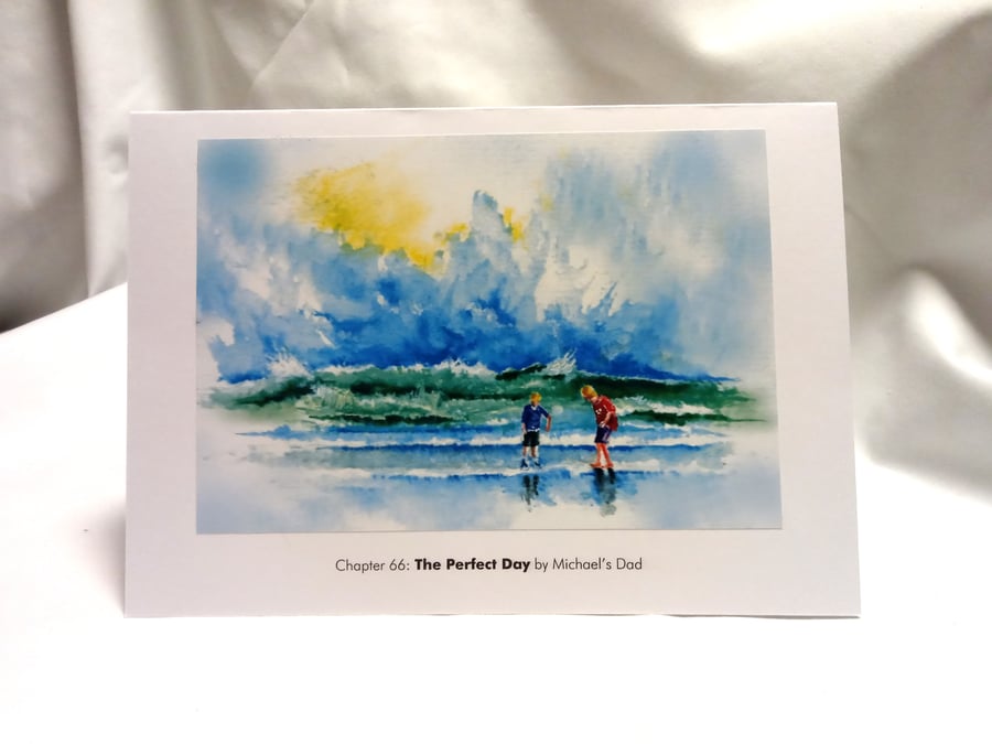 original hand painted print of children on a Cornwall Beach Greeting Card