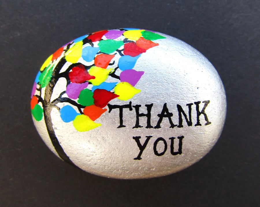 Thank you Gift, Hand Painted Pebble, Tree Stone Art Painting, Unique Gifts