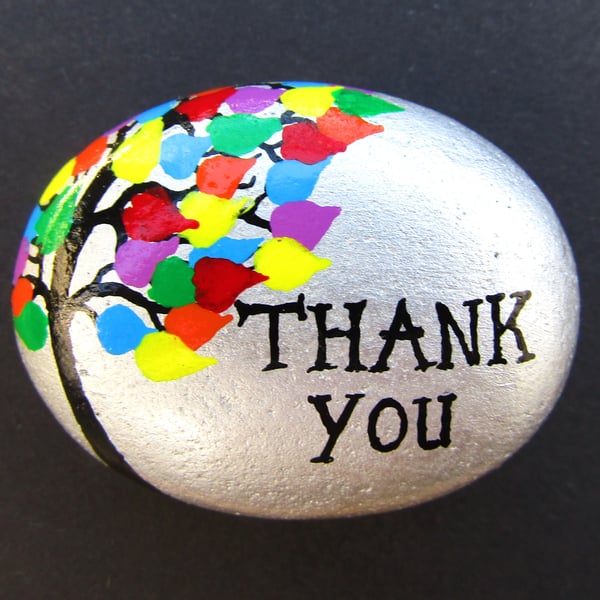 Thank you Gift, Hand Painted Pebble, Tree Stone Art Painting, Unique Gifts