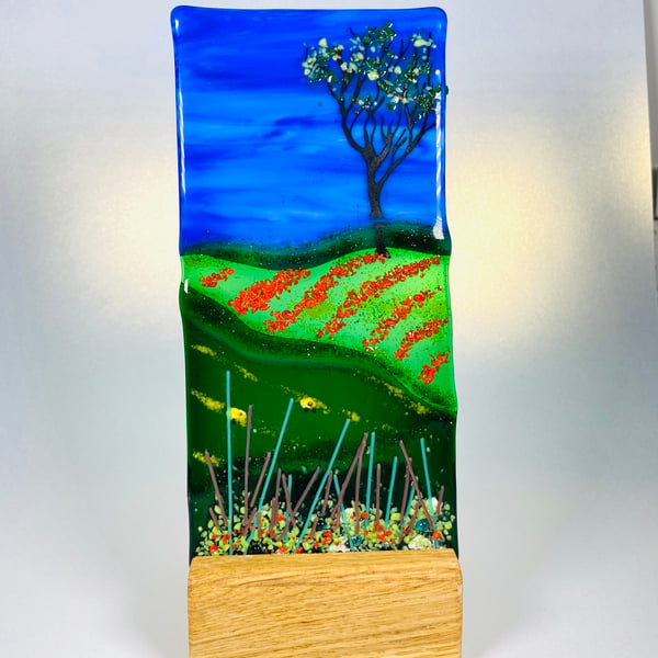 Devon fields - fused glass art panel