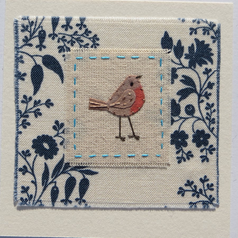 Little Robin hand-stitched card for Christmas - detailed miniature, keepsake