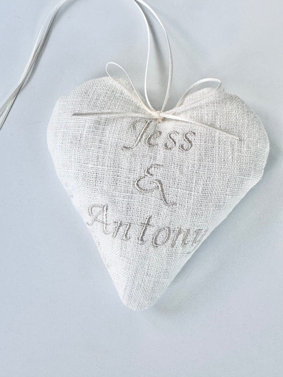WEDDING HEART - personalised, white linen