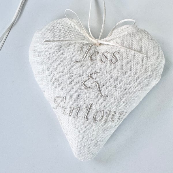 WEDDING HEART - personalised, white linen