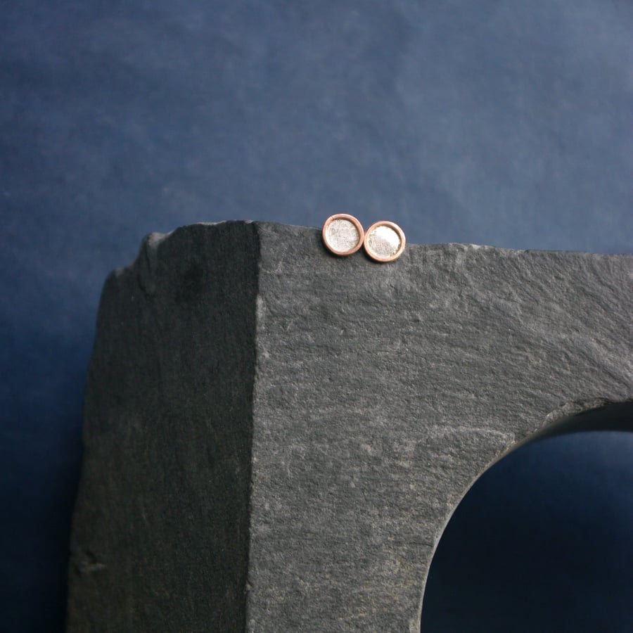 Winter Moon Silver and Copper Stud Earrings