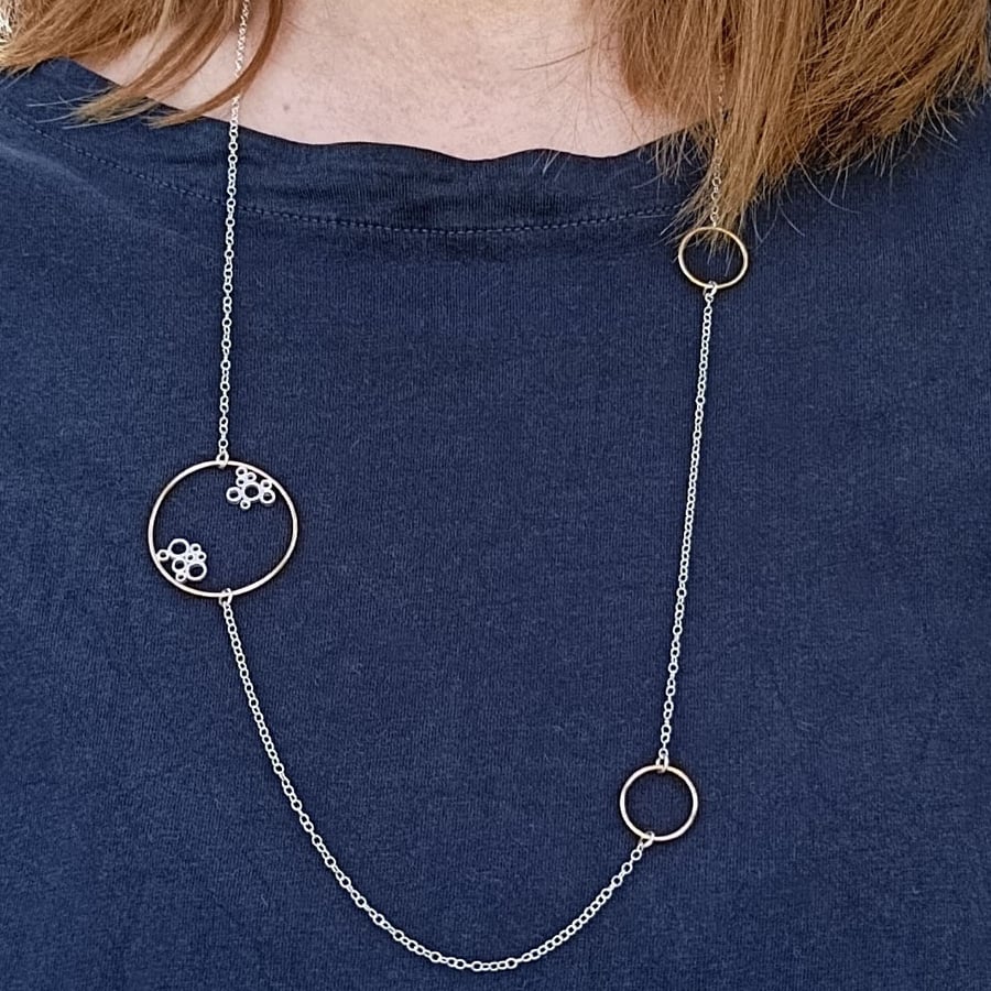 Recycled Sterling Silver Cells & 14ct Gold Filled Gold Wire Circles Necklace 