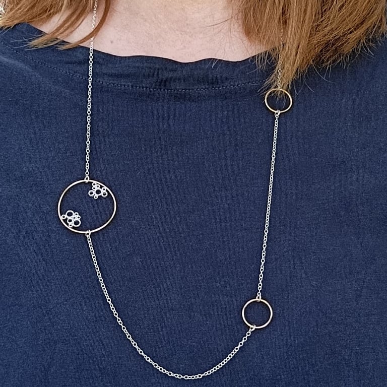  Recycled Sterling Silver Cells & 14ct Gold Filled Gold Wire Circles Necklace 