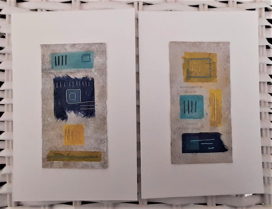 Colourful Combinations Yellow Blue Turquoise Handstitched Geometric Art Pictures