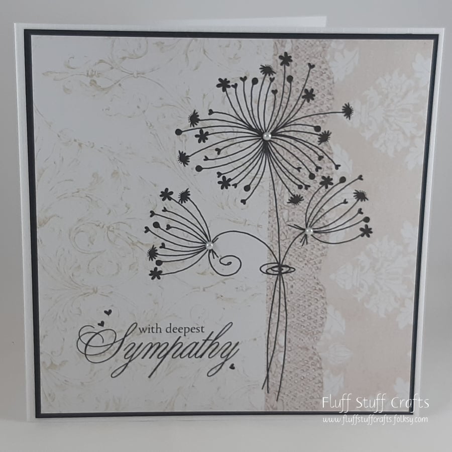 Cream sympathy card - dandelion heads - with deepest sympathy