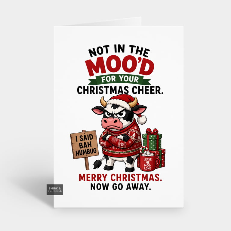 Funny Christmas Card For Him Or Her - Cow Pun