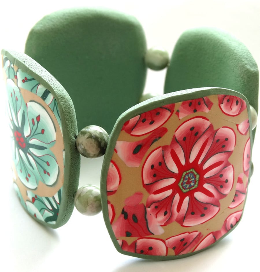 Green and Red Flower Cuff