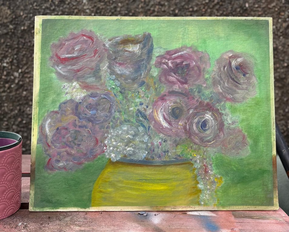 50.5cm by 40.5cm - Oil on reclaimed board - "Whispers in Bloom"