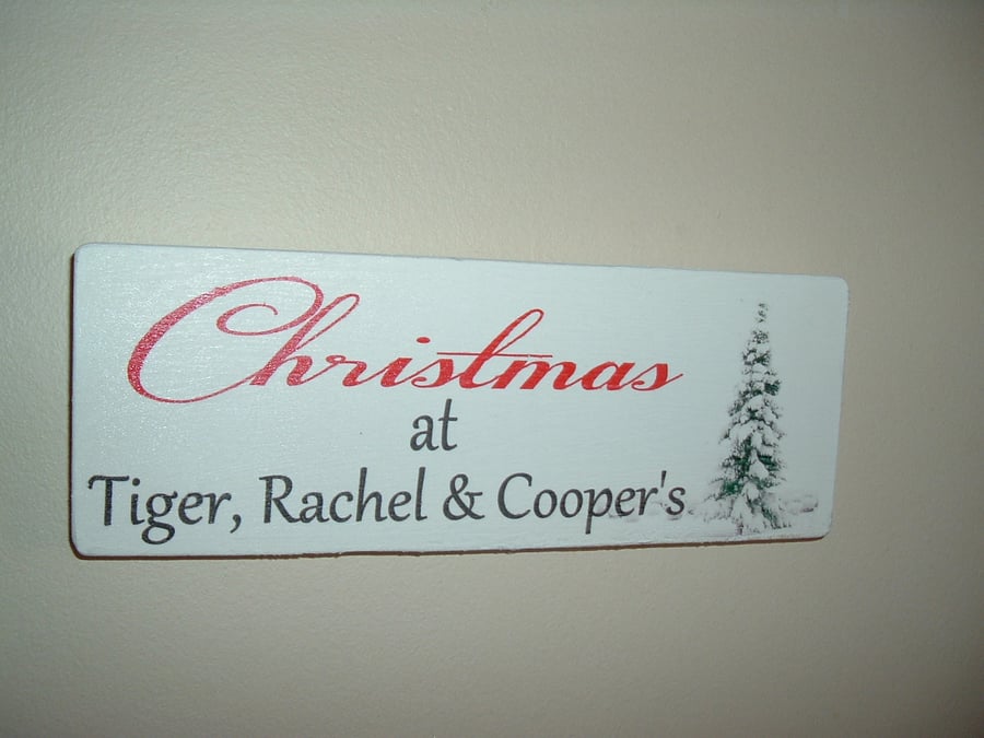 personalised christmas plaque sign  wintry tree design