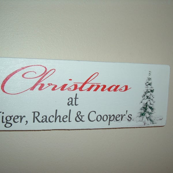personalised christmas plaque sign  wintry tree design