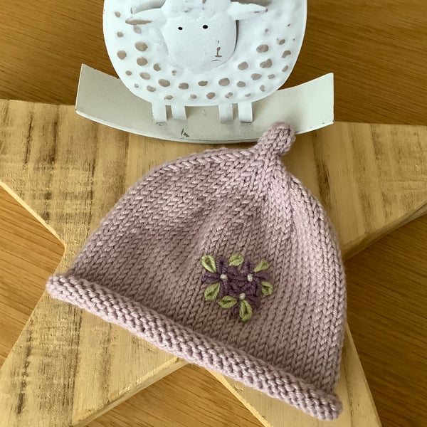 Hand Knitted Cashmere Blend Baby Beanie for Small or Premature Babies 