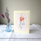 Hand-Embroidered Card – Vintage Style Orange & Blue Flowers