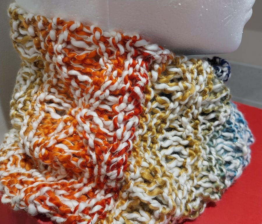 Lacy Twisted Mobius Cowl in Rainbow Glitter Cotton blend 