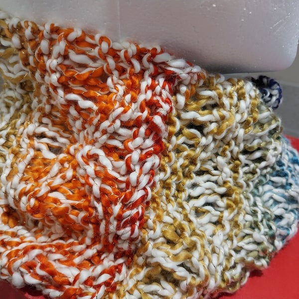 Lacy Twisted Mobius Cowl in Rainbow Glitter Cotton blend 