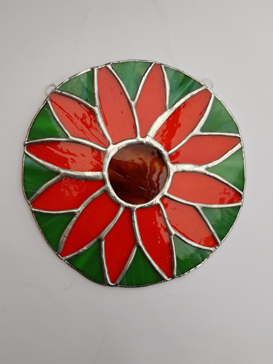 332 Stained Glass Flower Circle - handmade hanging decoration.