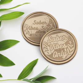 Sober Vibes Only - Leaves: AA Coin Chip Token For Recovering Alcoholic
