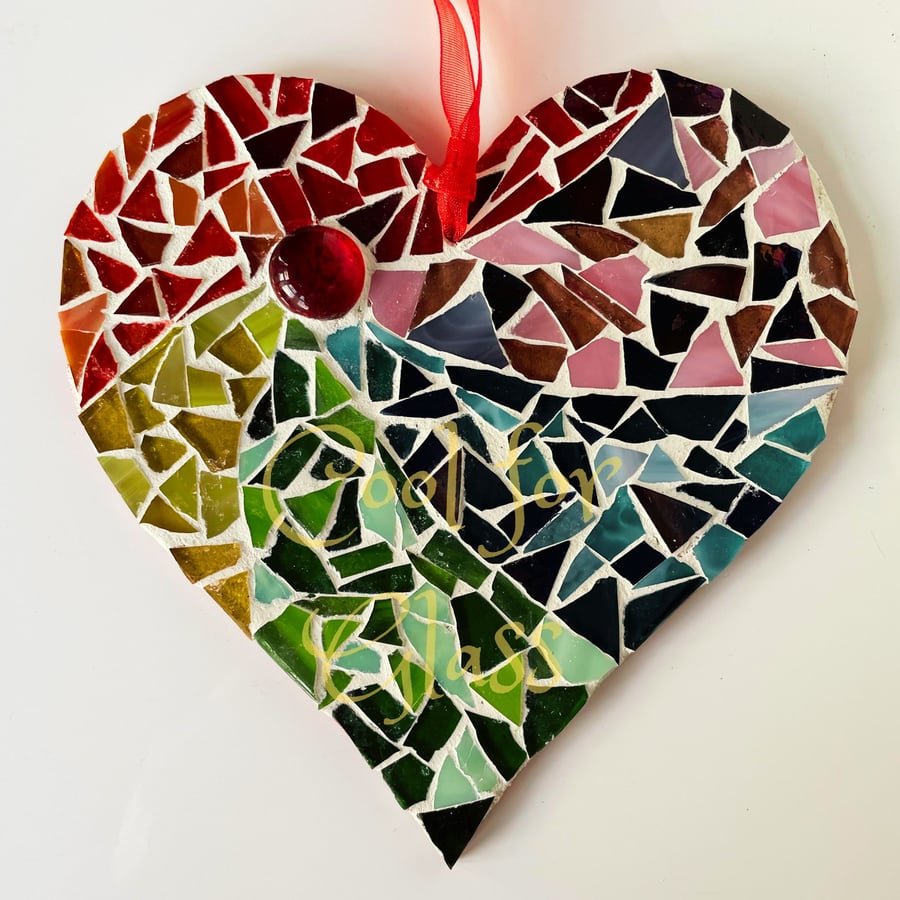 Glass Heart mosaic hanging plaque 
